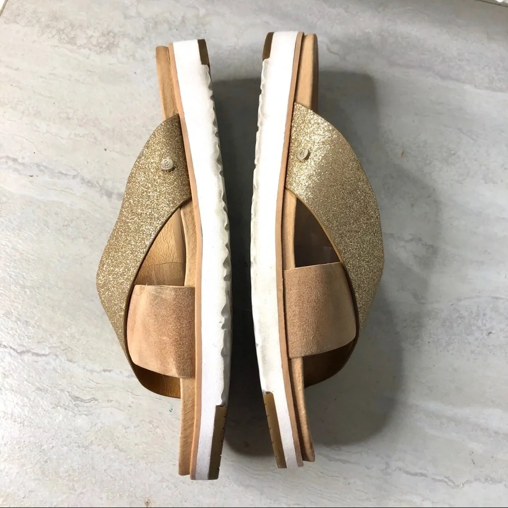 UGG Rose Gold Glitter Crisscross Slide Sandals